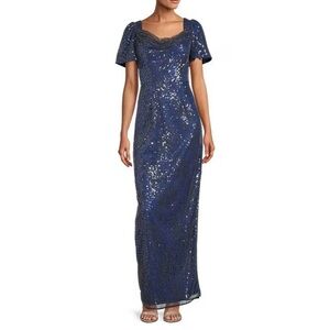 JS Collections Navy Blue Sequin Evening Gown